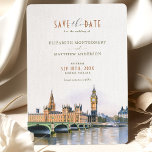 Invitación Londres Salva La Fecha De La Boda De Destino<br><div class="desc">Captura el encanto y la belleza de Londres, Inglaterra, con esta elegante acuarela Save The Date. Con una impresionante obra de arte del Big Ben y el puente Westminster en Londres, esta tarjeta marcará el tono de su día especial mientras celebra la belleza de esta ciudad histórica. Londres es un...</div>