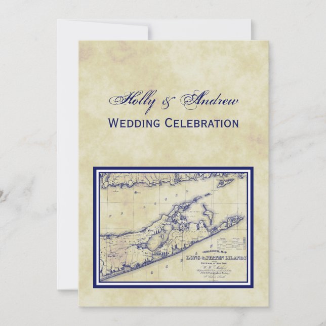 Invitación Long Island El Mapa Hamptons Molesto Boda VC (Anverso)