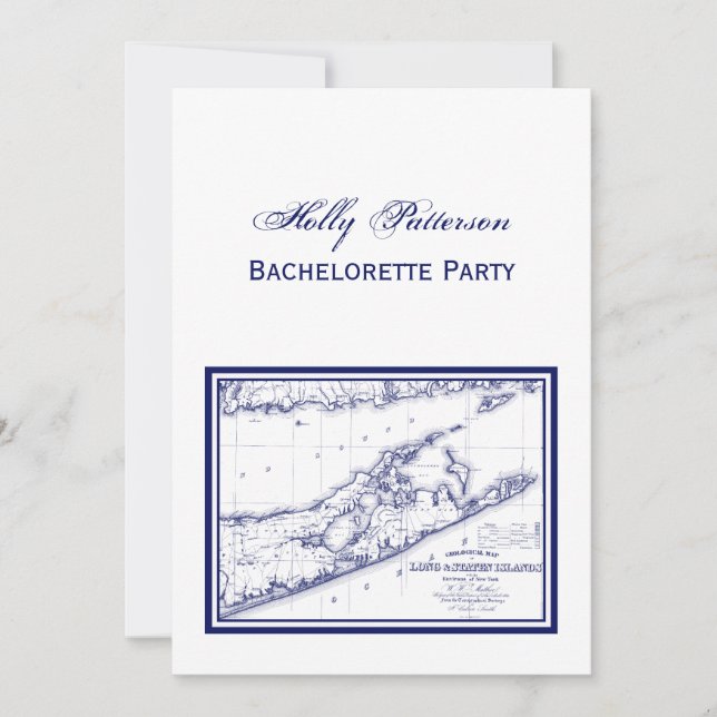 Invitación Long Island The Hamptons Map VC Bachelorette Party (Anverso)
