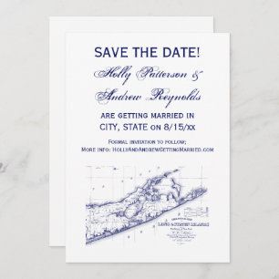 Invitación Long Island The Hamptons Map VC Boda