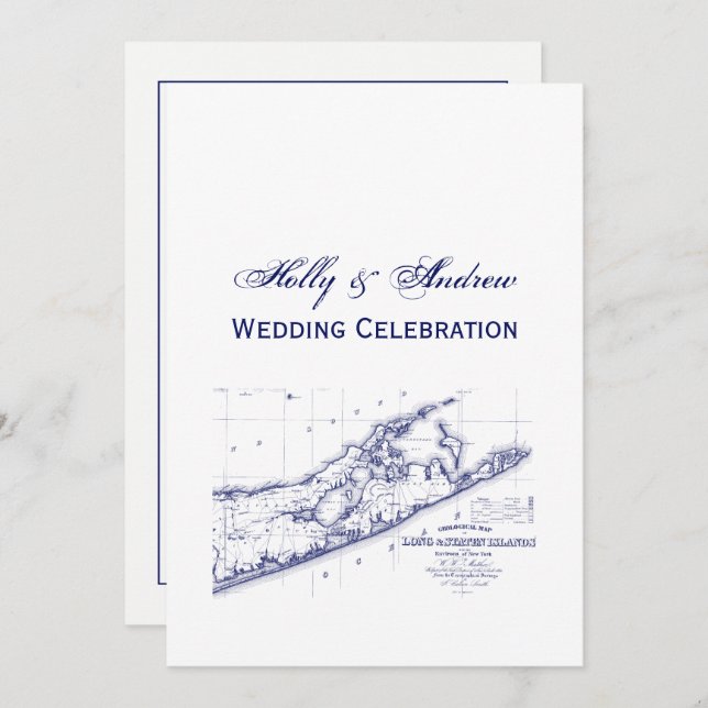 Invitación Long Island The Hamptons Map VC Boda (Anverso / Reverso)