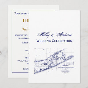 Invitación Long Island The Hamptons Map VC Boda
