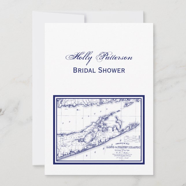 Invitación Long Island The Hamptons Map VC Bridal Shower (Anverso)