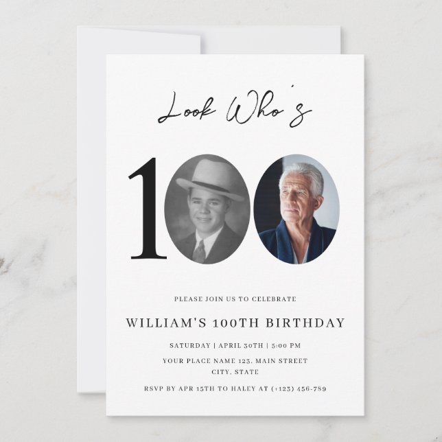 Invitación Look Who's 100 Birthday Modern Simple Photo  (Anverso)