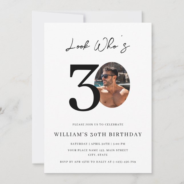 Invitación Look Who's 30 Birthday Modern Simple Photo  (Anverso)