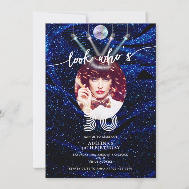 Invitación Look Who's 30 Modern Disco Retro Photo Birthday (Anverso)
