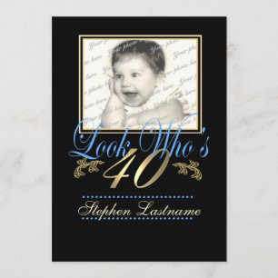 Invitación Look Who's 40 Photo Blue