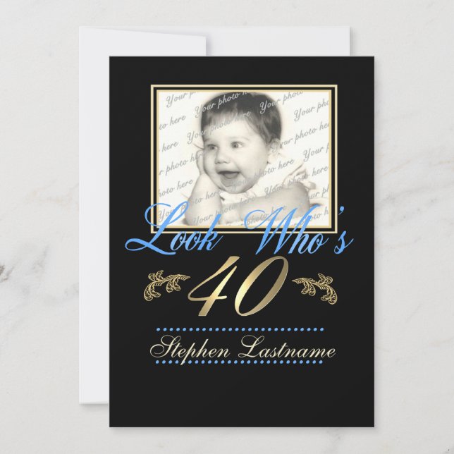 Invitación Look Who's 40 Photo Blue (Anverso)