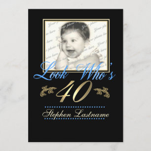 Invitación Look Who's 40 Photo Blue