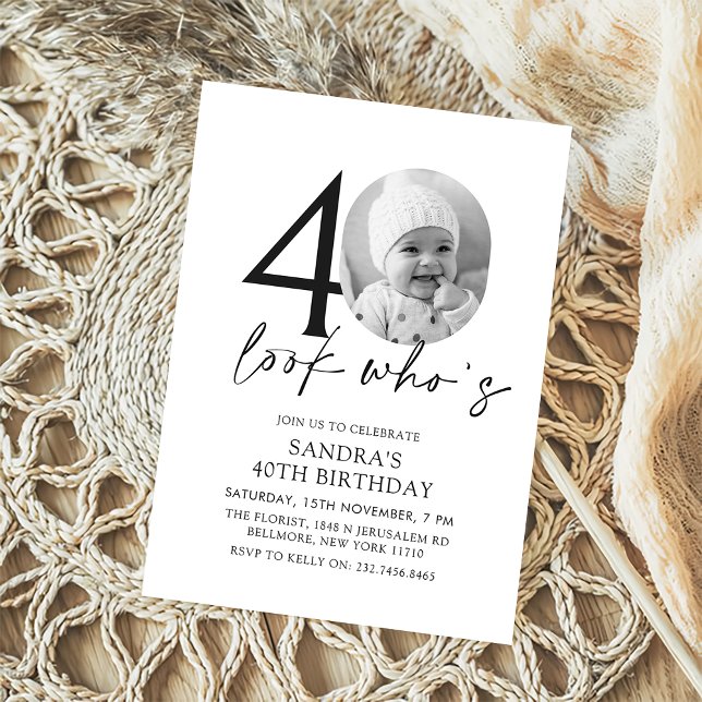Invitación Look Who's Modern Simple Photo 40th Birthday (Subido por el creador)