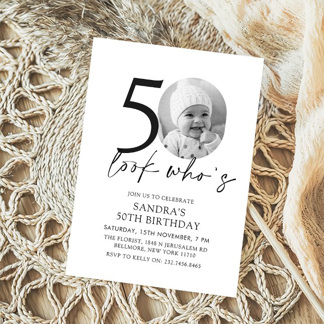 Invitación Look Who's Modern Simple Photo 50th Birthday (Subido por el creador)