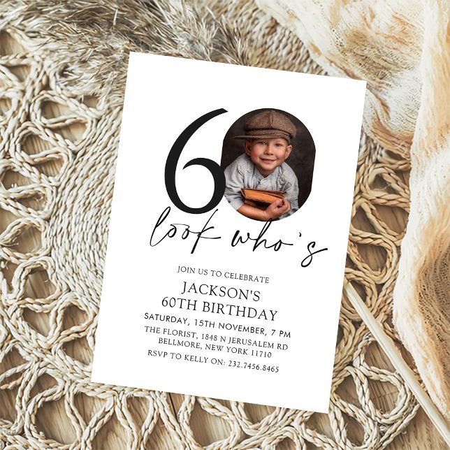 Invitación Look Who's Modern Simple Photo 60th Birthday (Subido por el creador)