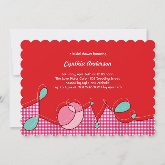 Invitación Loopy LOVE Plaids Craft Moda Bridal Shower Fiesta (Anverso)