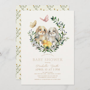 Invitación Lop Rabbit Bunny Chick Butterfly Baby Shower