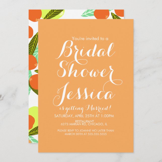 Invitación Loquat Fruit Pattern Brit Shower Peach (Anverso / Reverso)