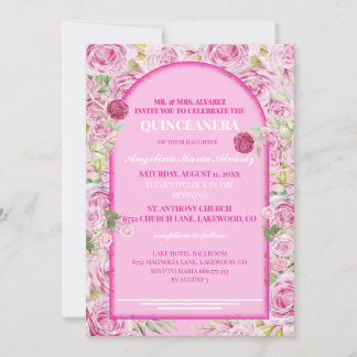 Invitación loral Rose Pink Quinceanera Invitation