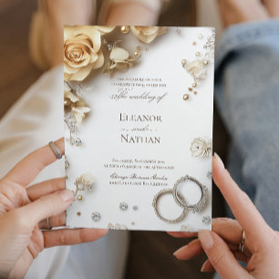 Invitación loral y dos anillos Bodas sofisticados Salven el