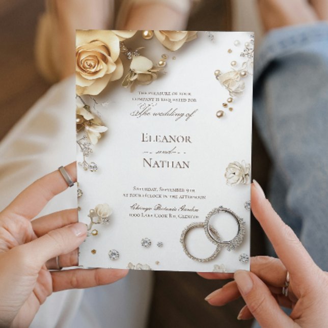 Invitación loral y dos anillos Bodas sofisticados Salven el (Subido por el creador)