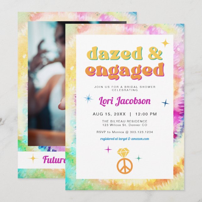 Invitación LORI Tie Dye Dazed Engaged 70 Retro Bridal Shower (Anverso / Reverso)