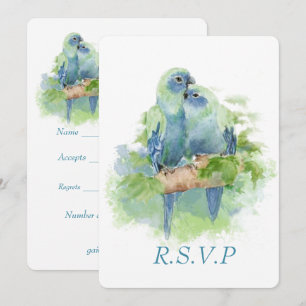 Invitación Loro Azul Acuarela Pájaro Tropical Boda RSVP
