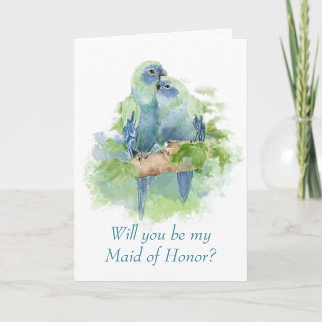 Invitación Loro Azul Acuarela Pájaro Tropical Dama de Honor (Anverso)
