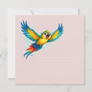 Invitación Loro Colorido Feliz en Vuelo Diseño de Pájaro Kawa