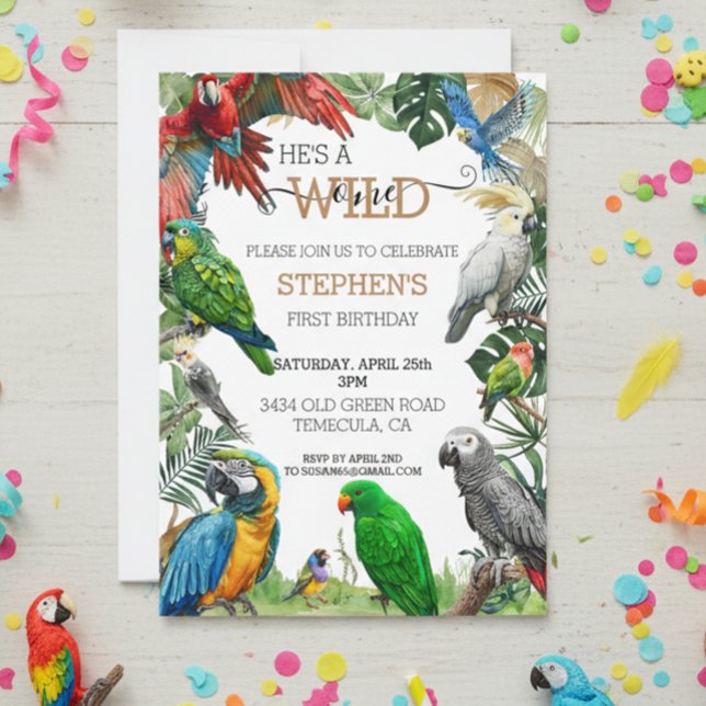 Invitación Loro de aves salvaje un cumpleaños Cockatoo Macaw (Subido por el creador)
