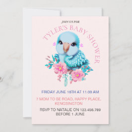 Invitación Loro de bebé azul dulce y adorable