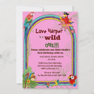 Invitación Loro tropical floral Parrots 1º cumpleaños