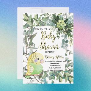 Invitación Loro Verde Amarillo Acuarela Baby Shower