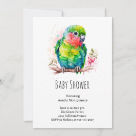 Invitación Loro verde - Baby Shower de pájaro bebé