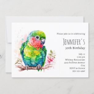 Invitación Loro Verde - Cumpleaños de Bebé Pájaro Adorable