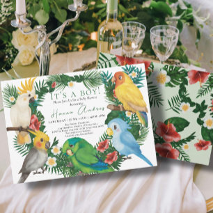 Invitación Loros tropicales aves exóticas Ducha de bebé niño