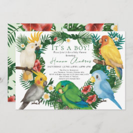 Invitación Loros Tropicales Aves exóticas Fiesta de Bebé Niño
