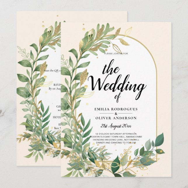 Invitación Los amantes de la naturaleza Boda Foral Greenery R (Anverso / Reverso)