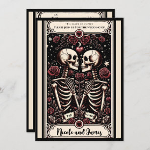 Invitación Los AMANTES Tarot Skeleton Aman a los Roses Rojos 