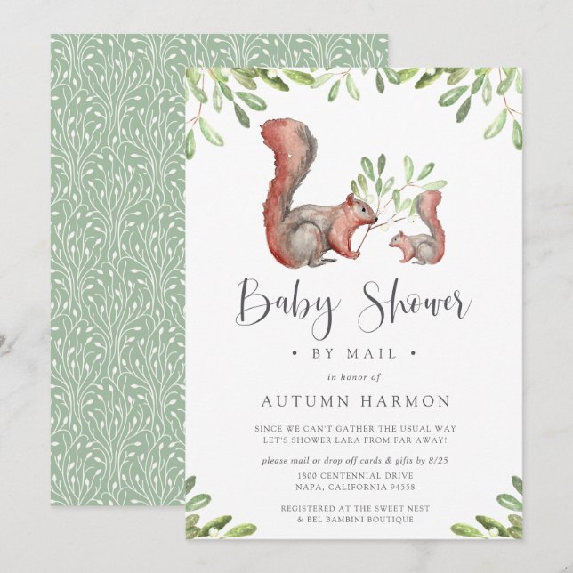 Invitación Los amigos de Woodland Red Squirrel Baby Shower po (Anverso / Reverso)