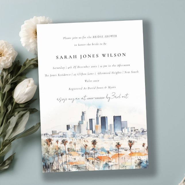 Invitación Los Ángeles, California Watercolor Bridal Shower (Subido por el creador)
