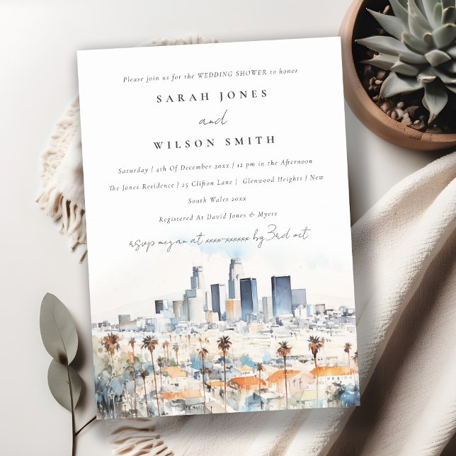 Invitación Los Ángeles, California Watercolor Wedding Shower (Subido por el creador)
