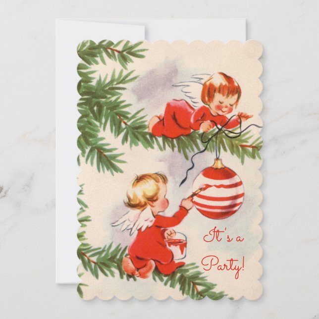 Invitación Los ángeles decorando el árbol de Navidad (Anverso)