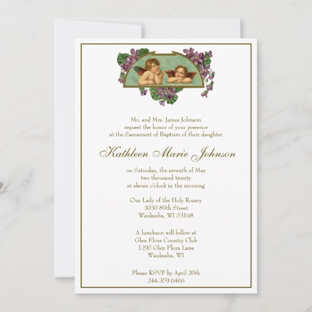 Invitación Los ángeles elegantes bautizan floral (Anverso)