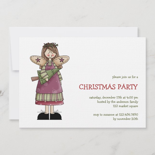 Invitación Los ángeles Navidades ・ Ángel y árbol de Navidad (Anverso)