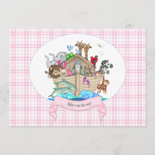 Invitación Los animales árabes de Noé rosan Gingham