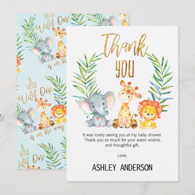 Invitación Los animales Baby Shower del safari le agradecen (Anverso / Reverso)