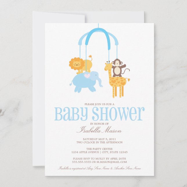Invitación Los animales Baby Shower móvil del parque (Anverso)