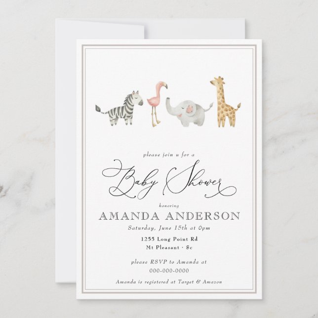 Invitación Los animales de la jungla cubren el Baby Shower ne (Anverso)