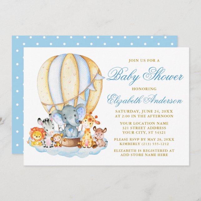 Invitación Los animales de Safari airean nubes de globos Baby (Anverso / Reverso)