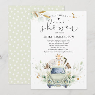 Invitación Los Animales De Safari De Verdor Conducen Por Baby