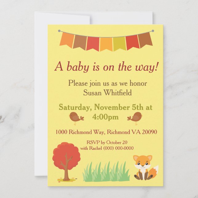 Invitación Los animales de Woodland caen en Baby Shower temát (Anverso)