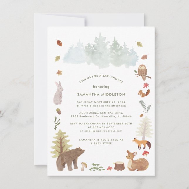 Invitación Los animales de Woodland llevan Baby Shower (Anverso)